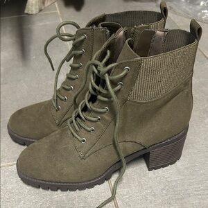 Market & Spruce Olive Lace-Up Chunky Heel Ankle Boots